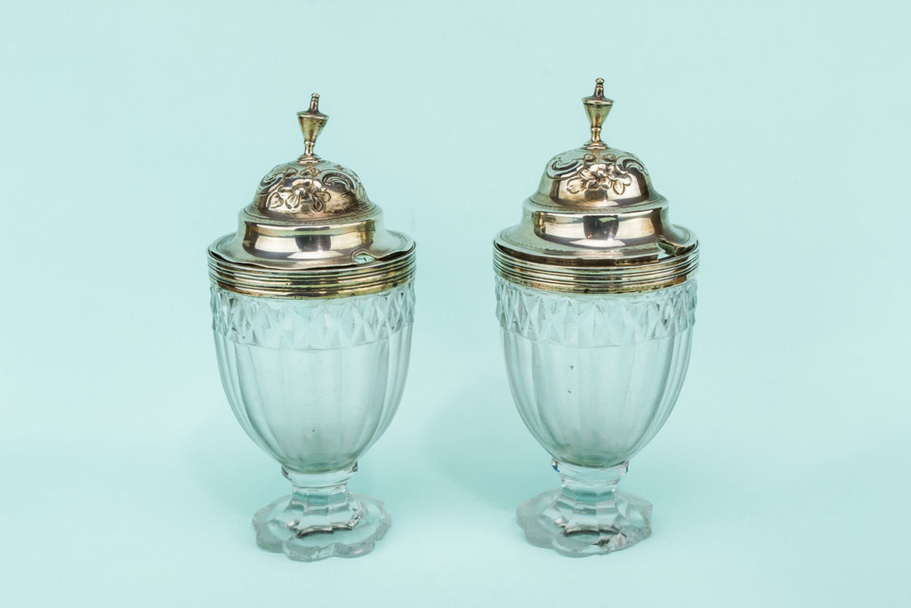 2 silver condiment pots
