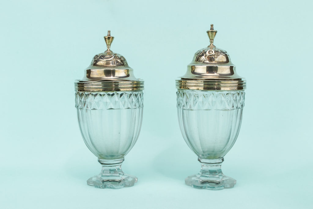 2 silver condiment pots