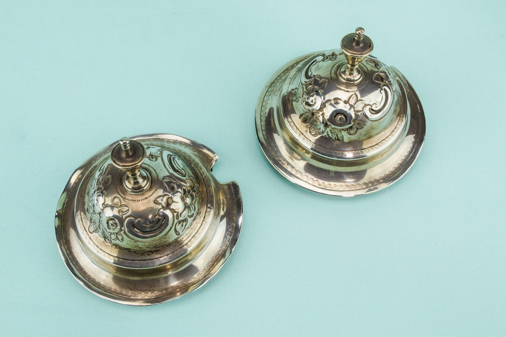 2 silver condiment pots
