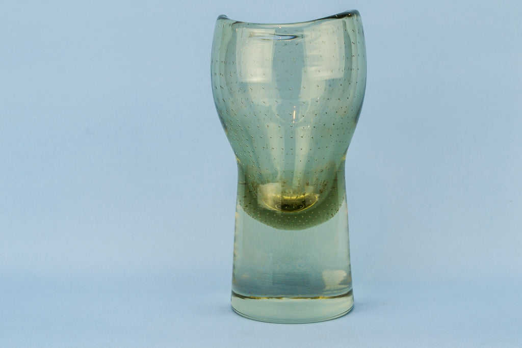 Green glass bubble vase