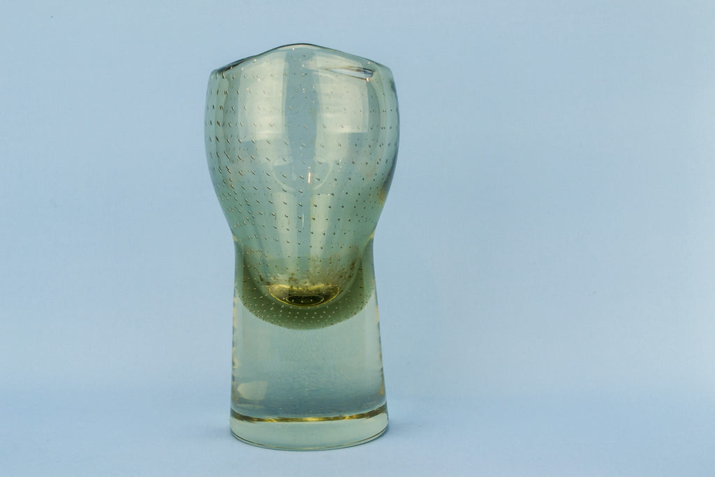 Green glass bubble vase