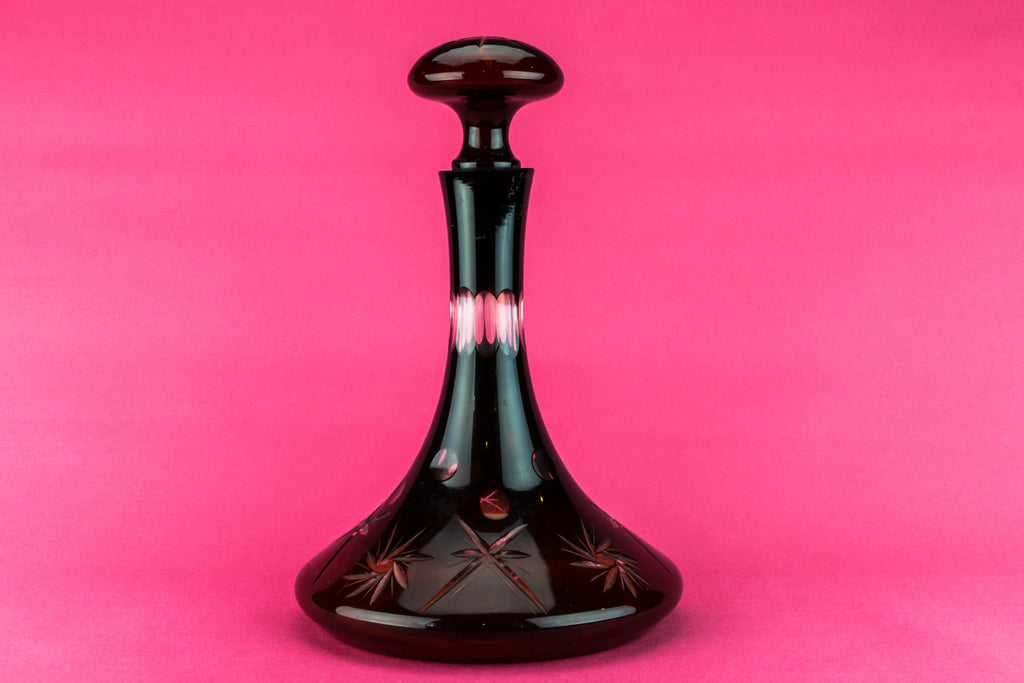 Ruby red glass ship decanter