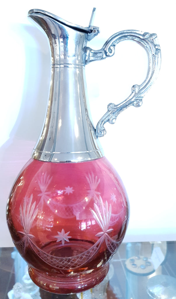 Cranberry Red Glass Wine Jug