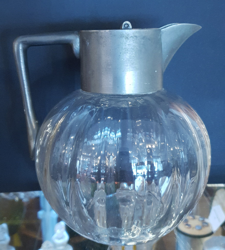 Antique Glass & Pewter Wine Jug 1880s