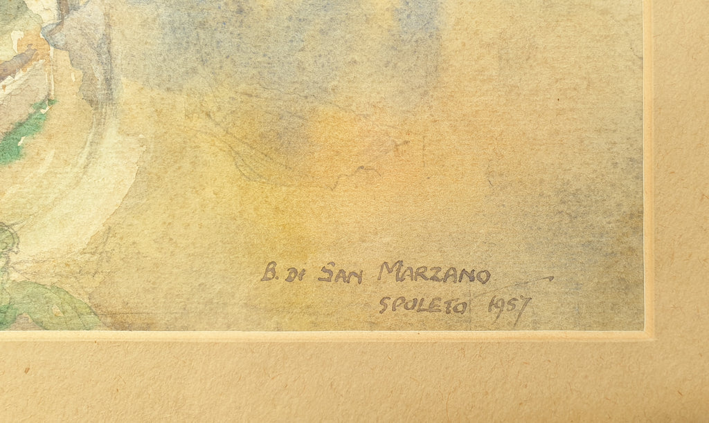 1957 Watercolour Painting Spoleto Landscape in Italy by Betty Di San Marzano