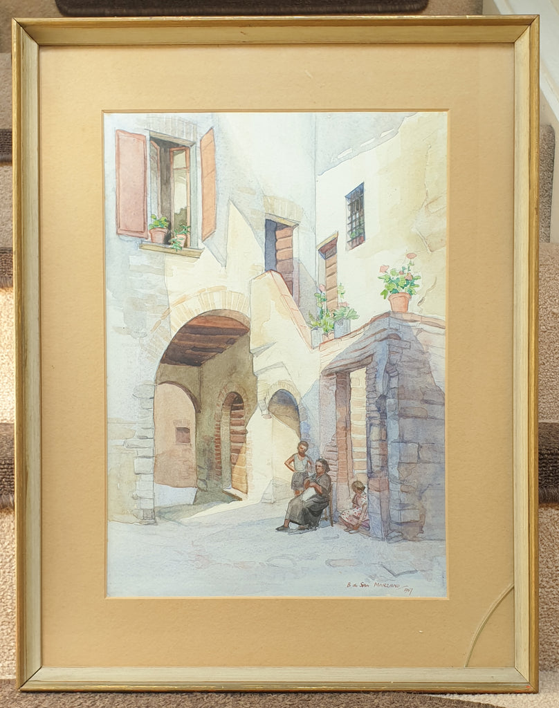 1957 Watercolour Painting Italian City by Betty Di San Marzano