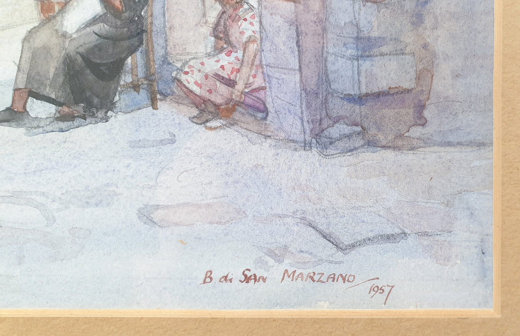 1957 Watercolour Painting Italian City by Betty Di San Marzano