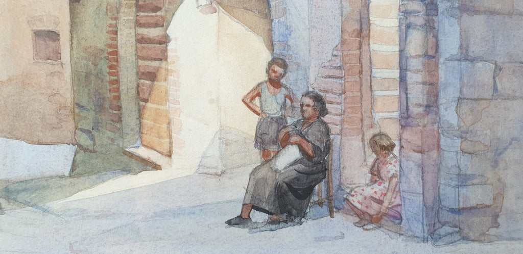 1957 Watercolour Painting Italian City by Betty Di San Marzano