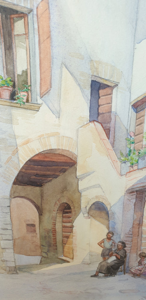 1957 Watercolour Painting Italian City by Betty Di San Marzano