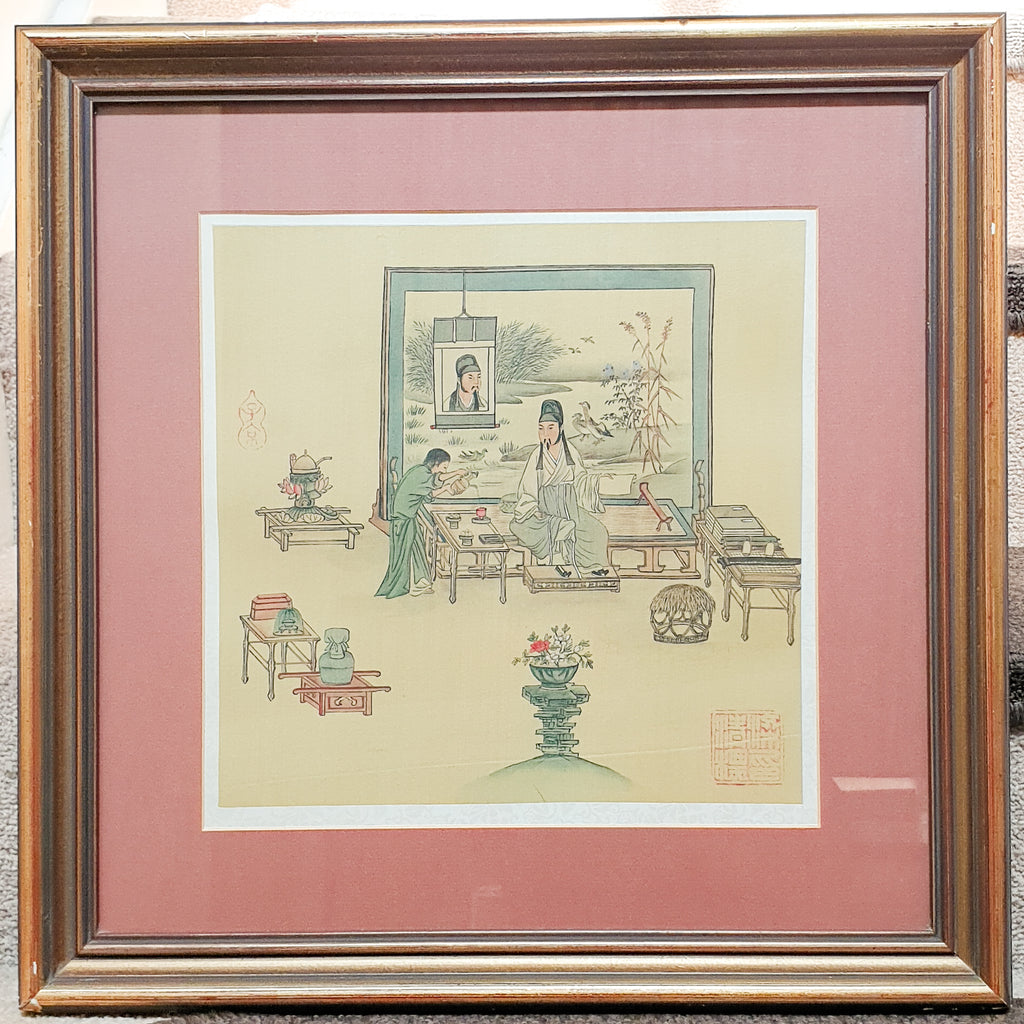 Chinese Silk Print Scholar Seated in His Study