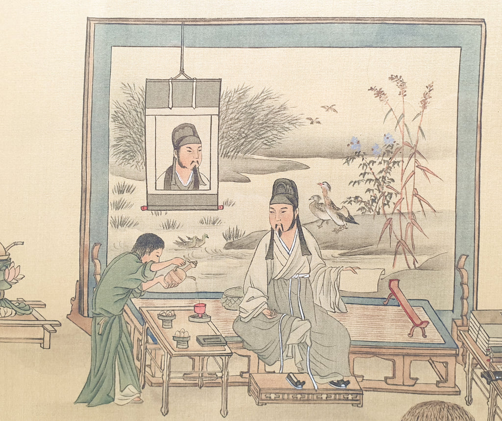 Chinese Silk Print Scholar Seated in His Study