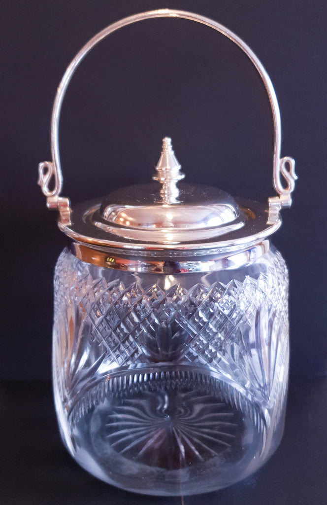 Antique Ice Bucket Cut Glass & Silver Plated