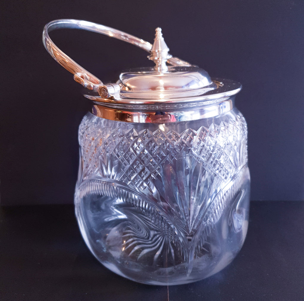 Antique Ice Bucket Cut Glass & Silver Plated