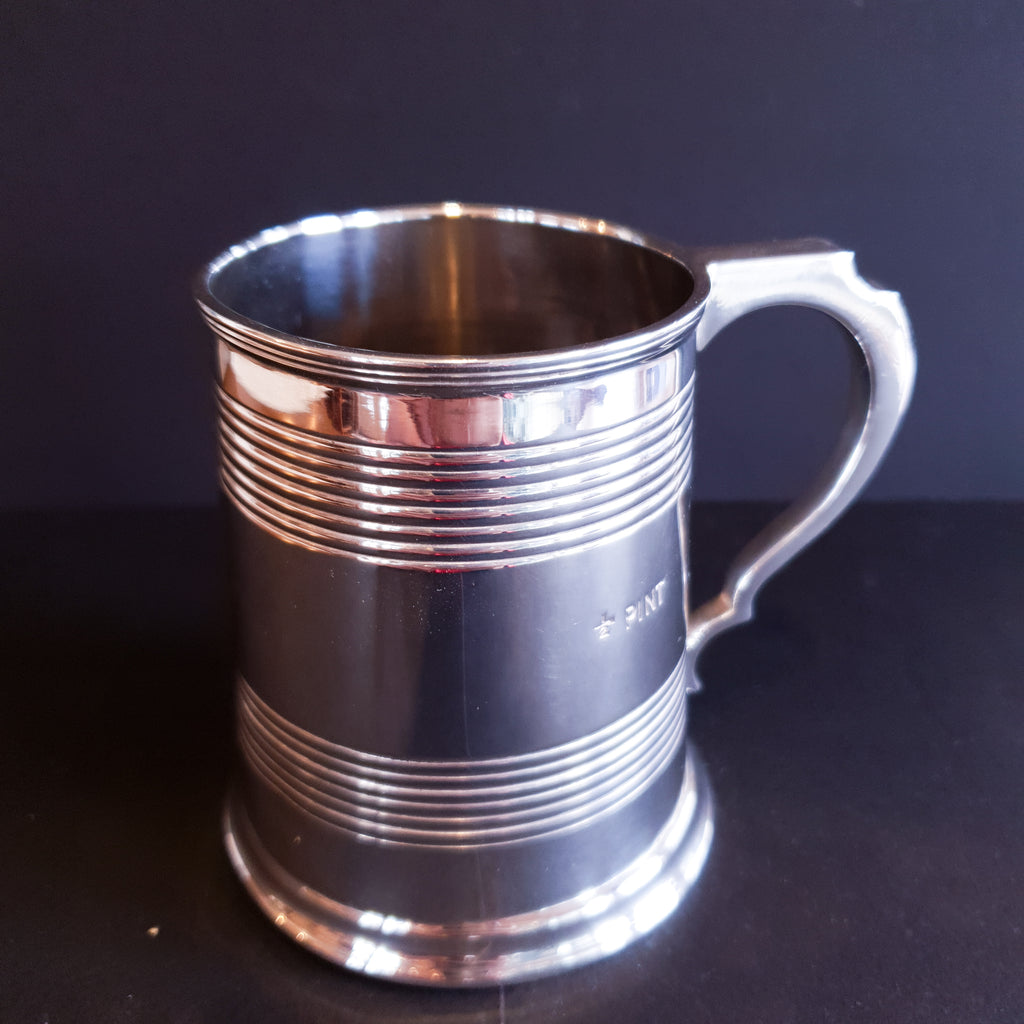 1/2 Pint Beer Tankard Silver Plated Victorian