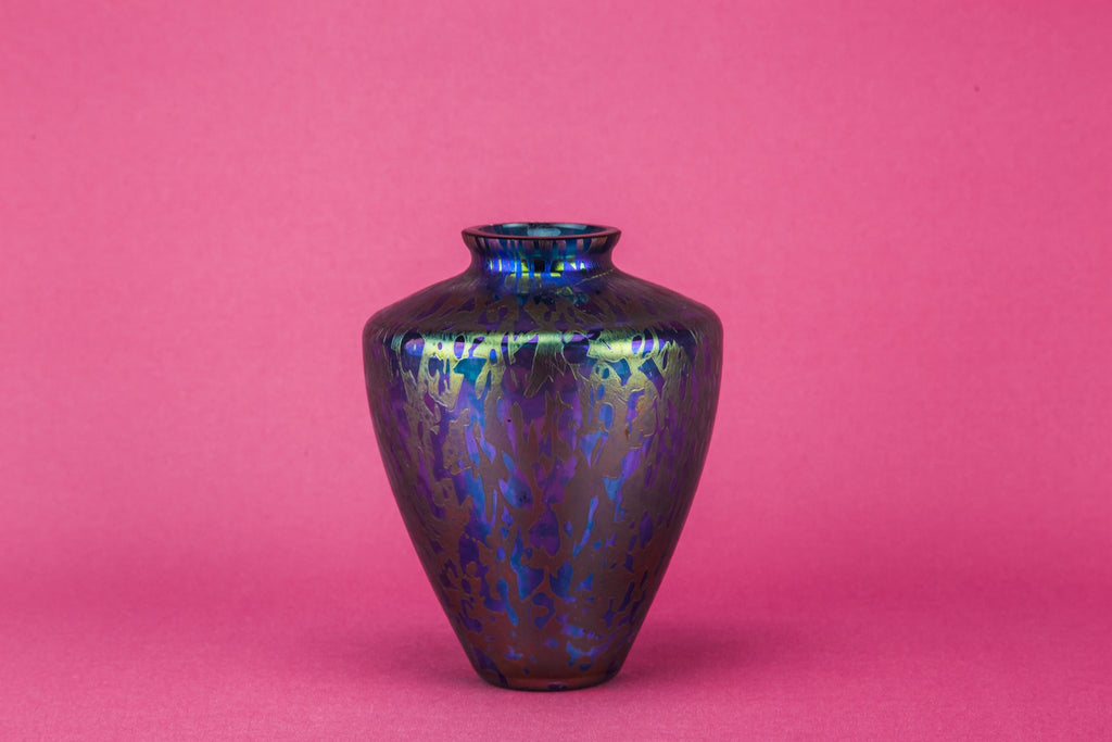 Metallic blue glass vase