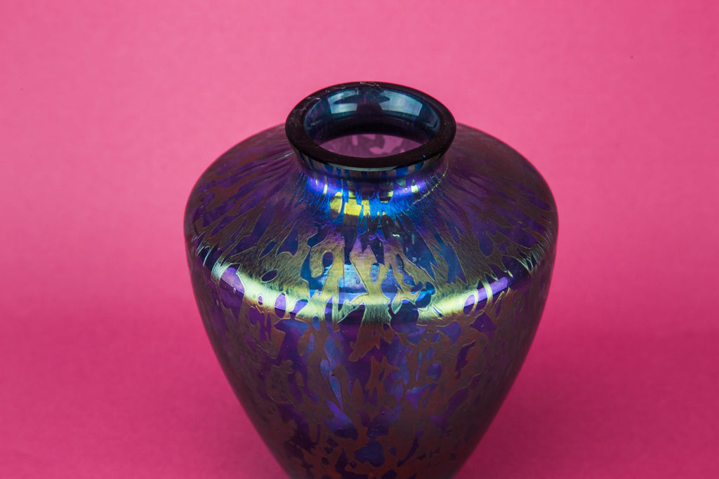 Metallic blue glass vase