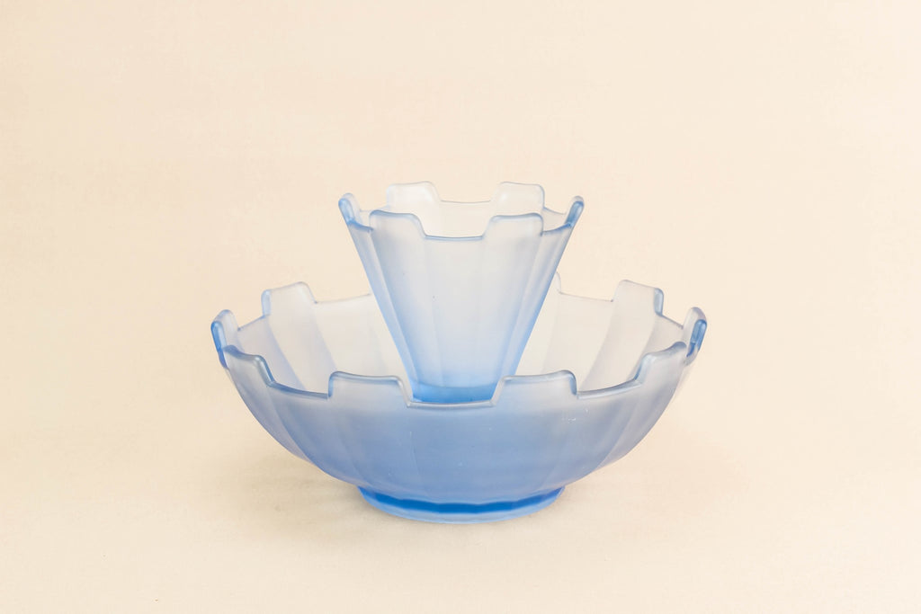 Blue glass vase flower frog