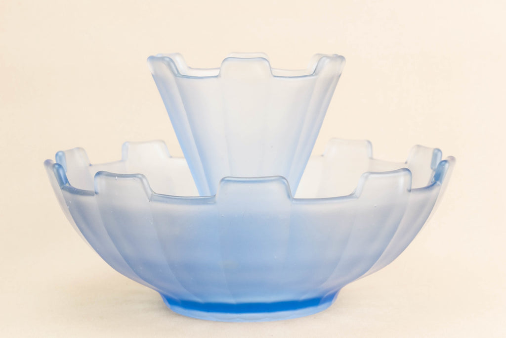 Blue glass vase flower frog