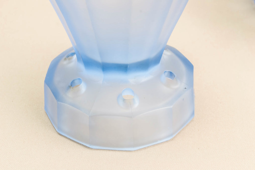 Blue glass vase flower frog