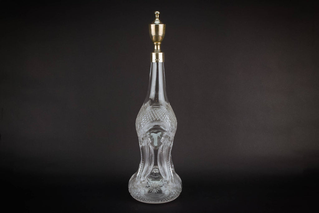 Tall glass & silver decanter by Lavish Shoestring