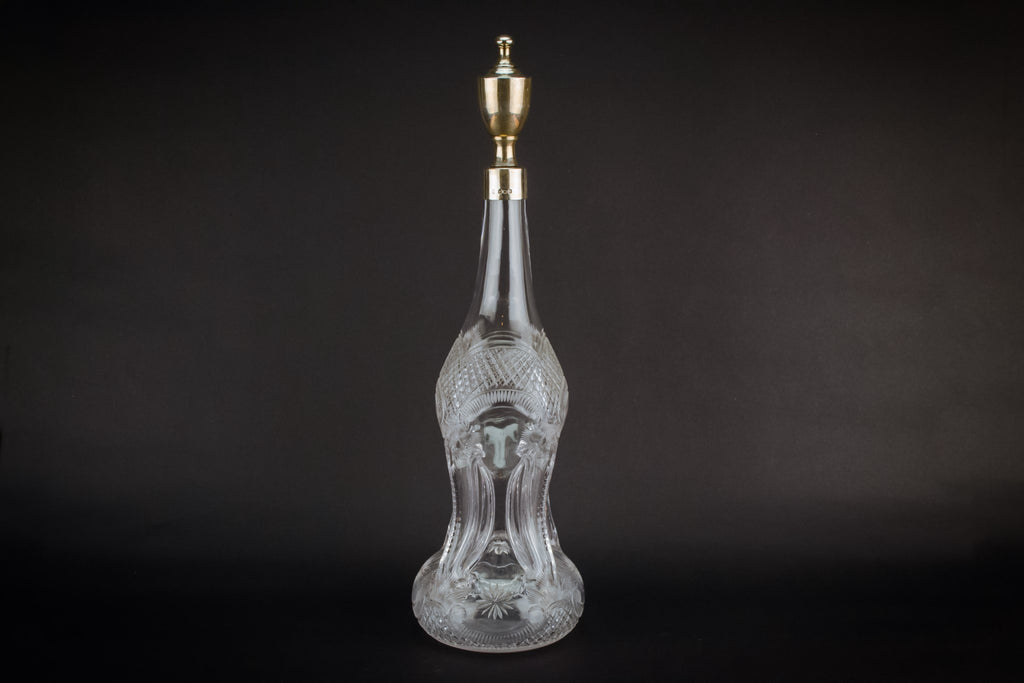 Tall cut glass & silver decanter, English 1896