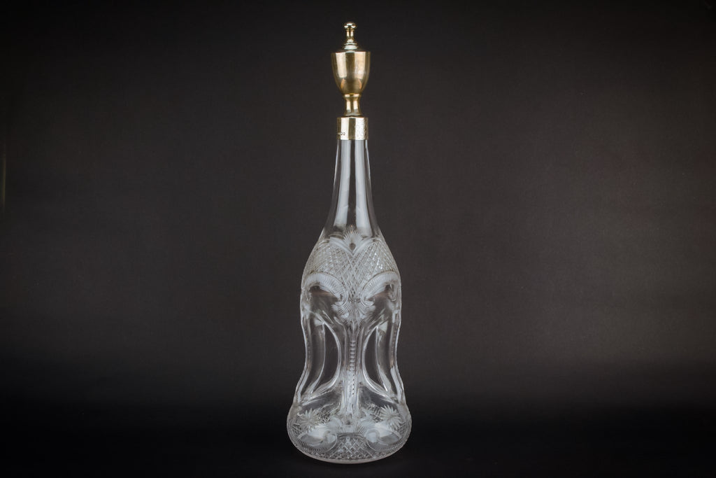 Tall cut glass & silver decanter, English 1896