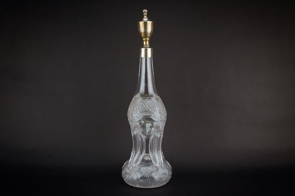 Tall cut glass & silver decanter, English 1896