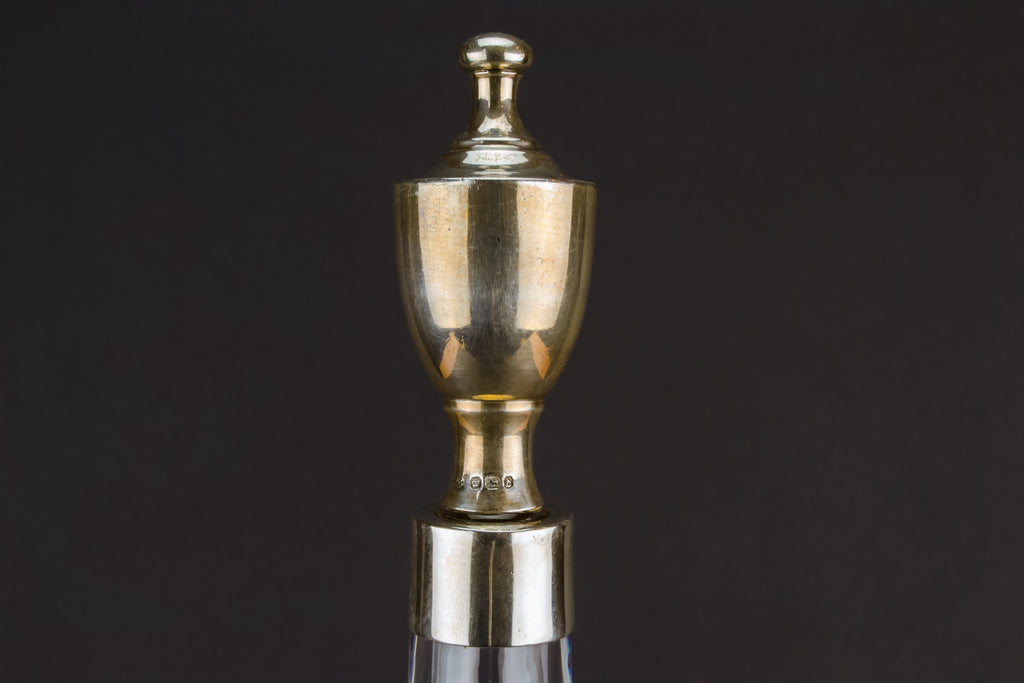 Tall cut glass & silver decanter, English 1896