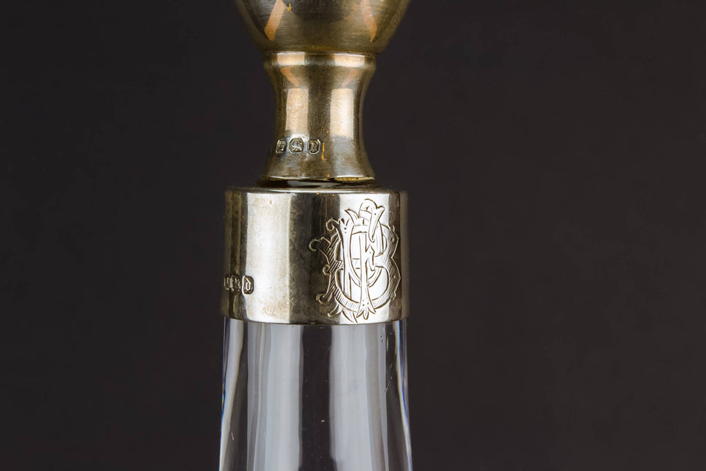 Tall glass & silver decanter by Lavish Shoestring