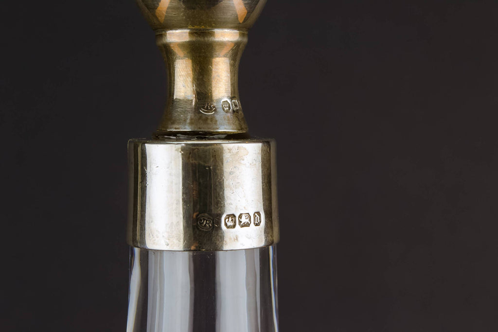 Tall glass & silver decanter by Lavish Shoestring