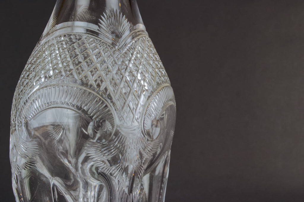 Tall cut glass & silver decanter, English 1896