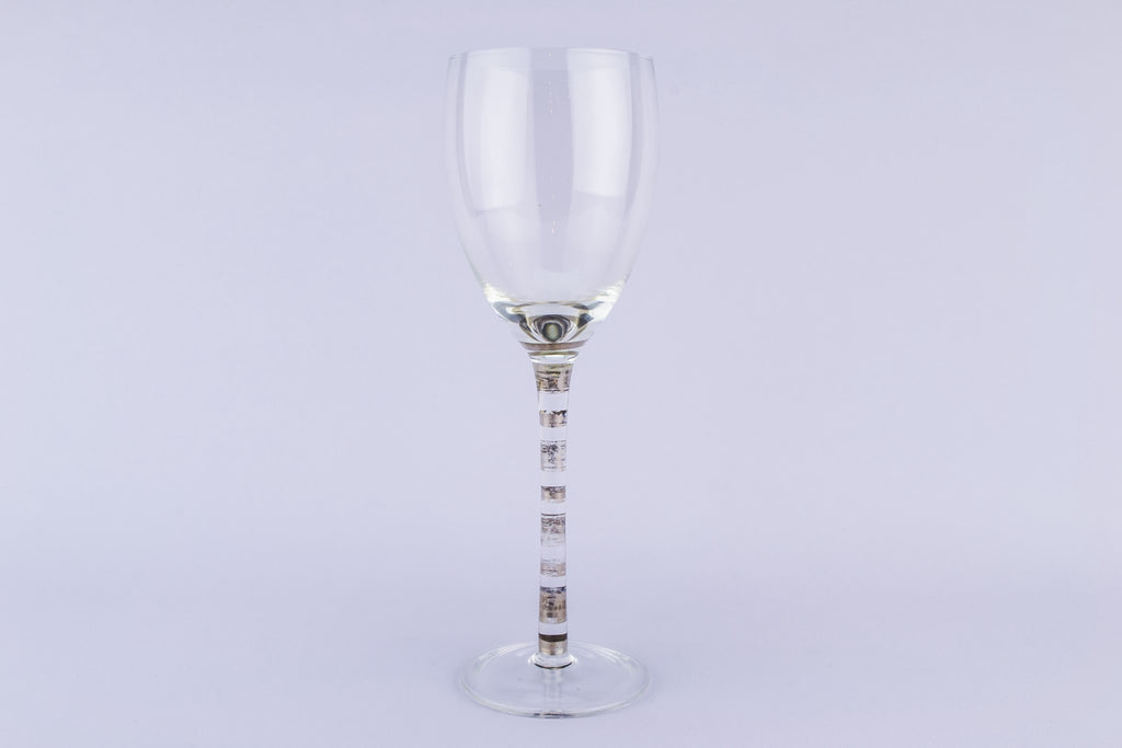4 silvered stem wine glasses