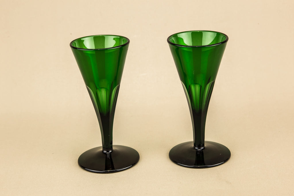 2 green port glasses
