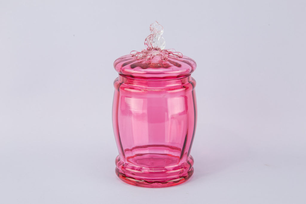 Cranberry red glass jar