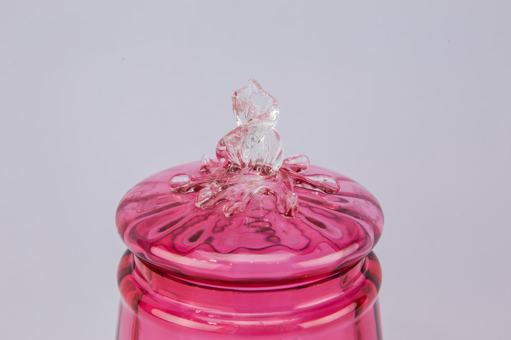 Cranberry red glass jar