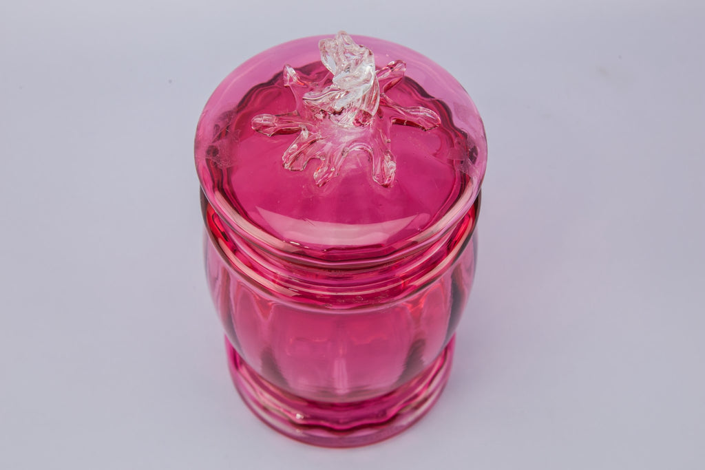 Cranberry red glass jar