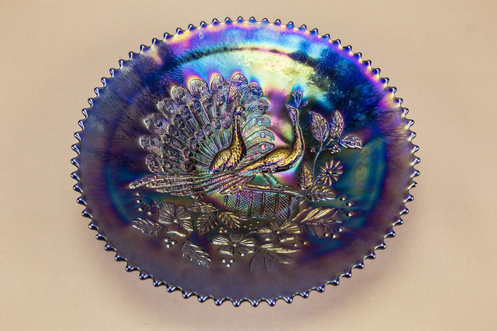 Carnival glass peacock bowl