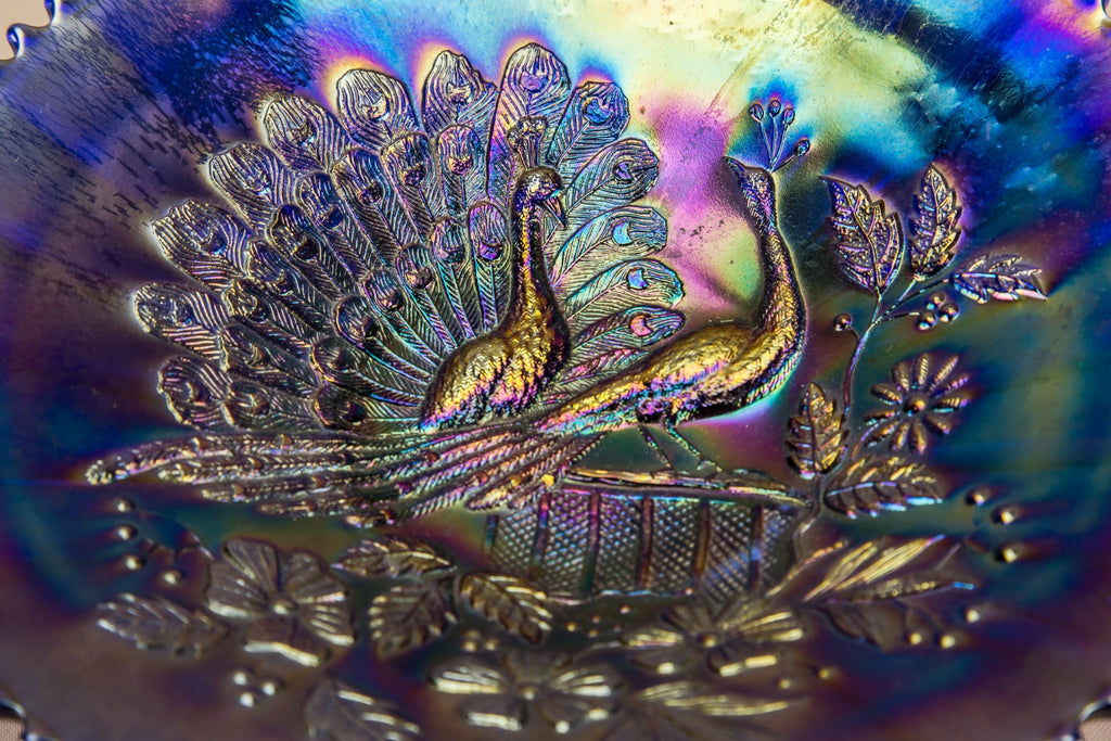 Carnival glass peacock bowl