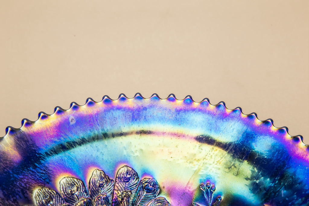 Carnival glass peacock bowl