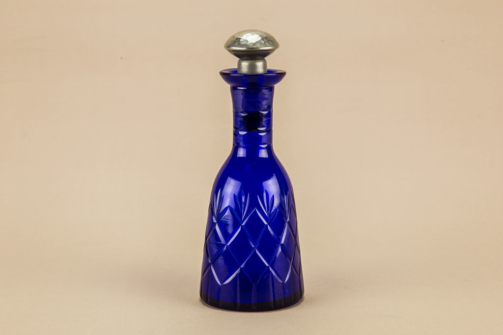 Blue glass oil bottle