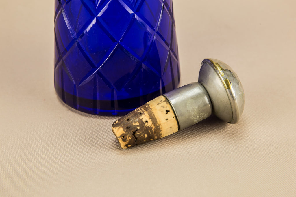 Blue glass oil bottle