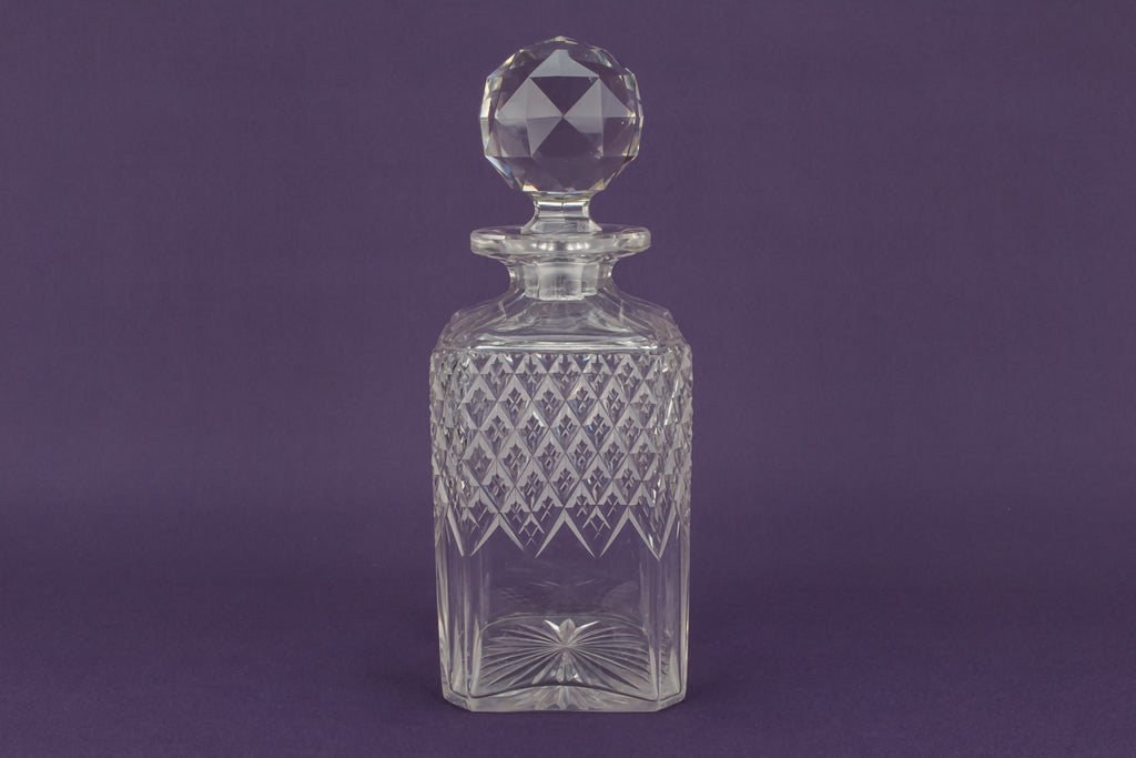 Square cut glass whisky decanter, English 1930s