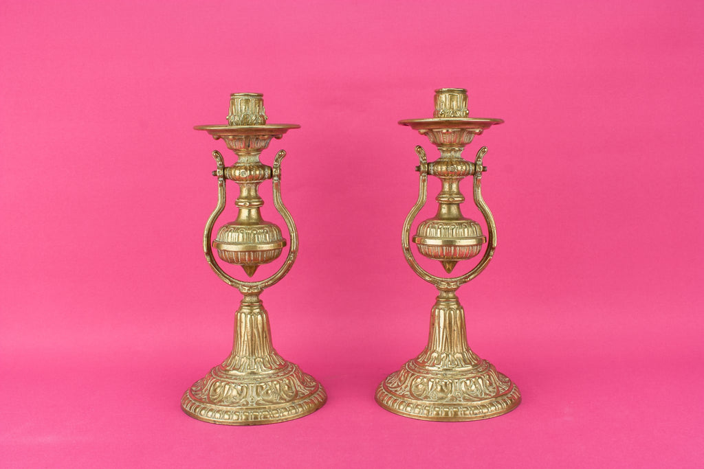 2 brass boat candlesticks