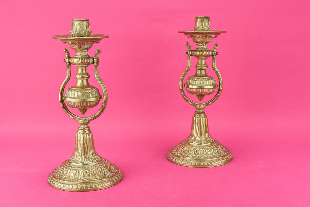 2 brass boat candlesticks