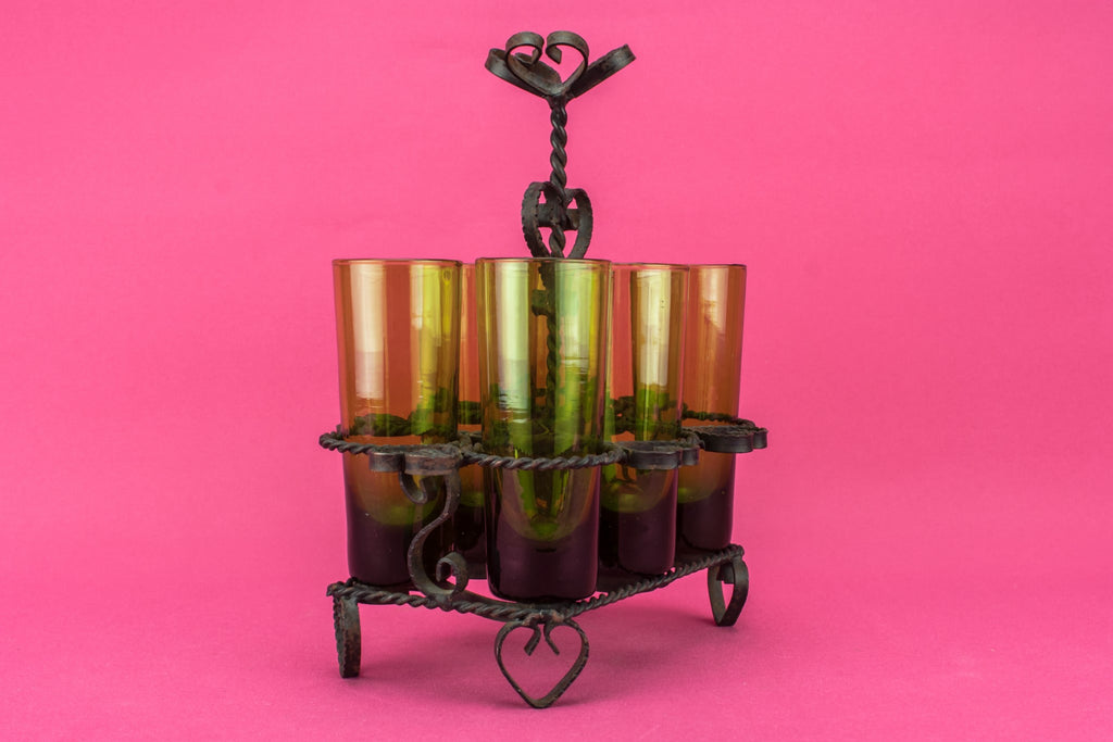 6 shot glasses on stand