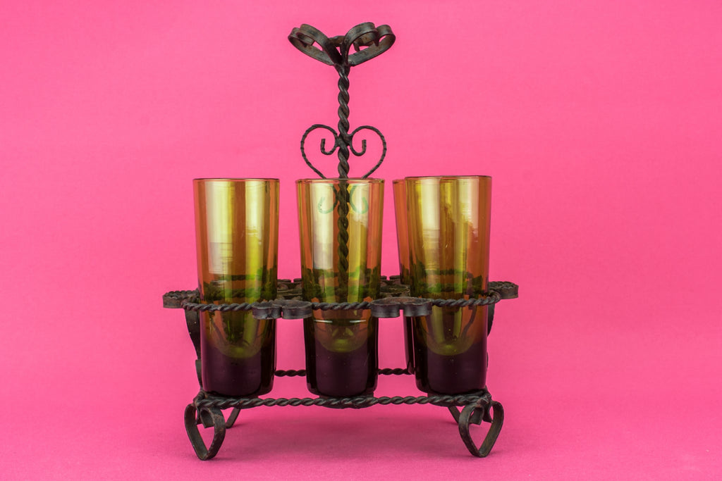 6 shot glasses on stand