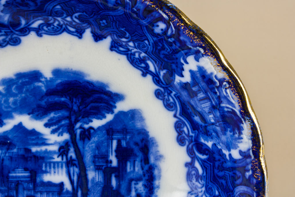 Flow blue serving bowl