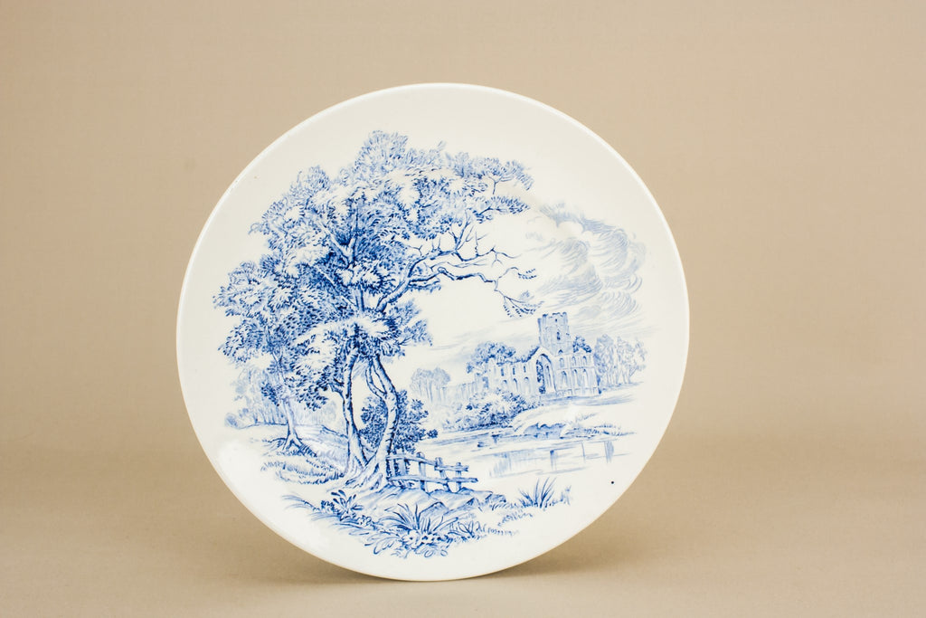4 blue and white medium plates