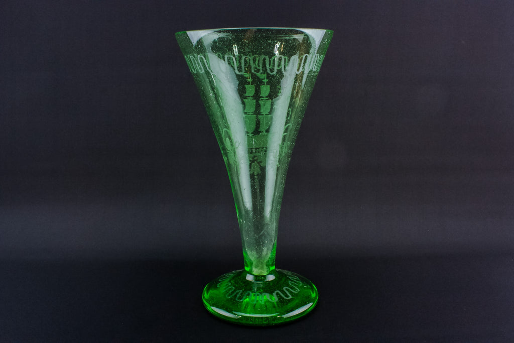 Green glass trumpet vase