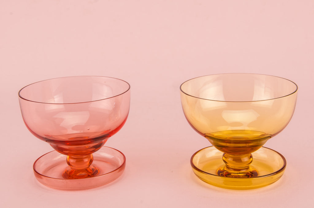 2 pink champagne saucers